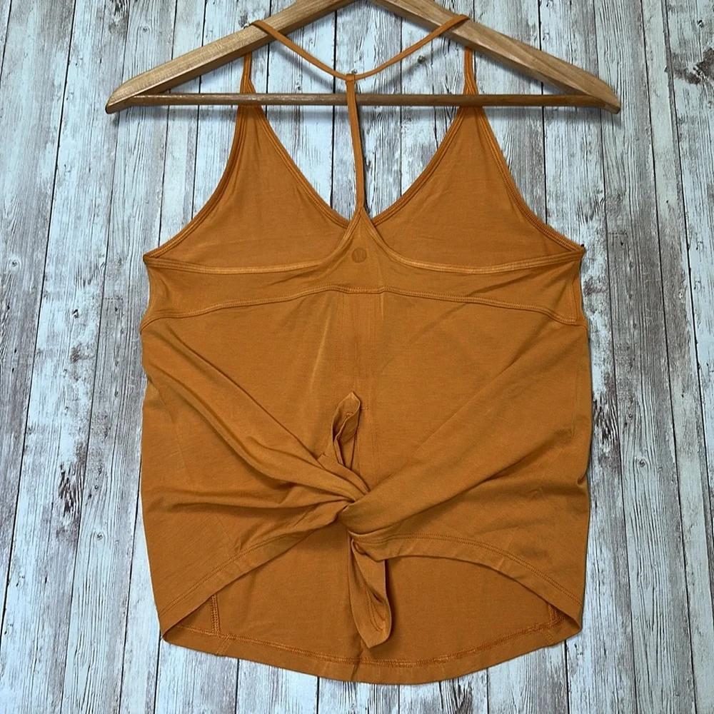 Lululemon Modal Silk Yoga Tank Top sz 2 Autumn Orange Tie T-Back Strappy
